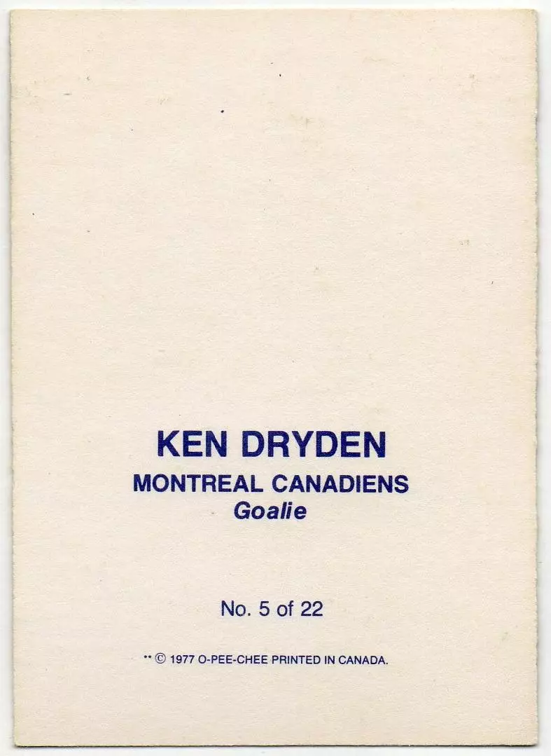 Карточка Ken Dryden/Кен Драйден (Montreal Canadiens/Монреаль Канадиенс) НХЛ/NHL 1