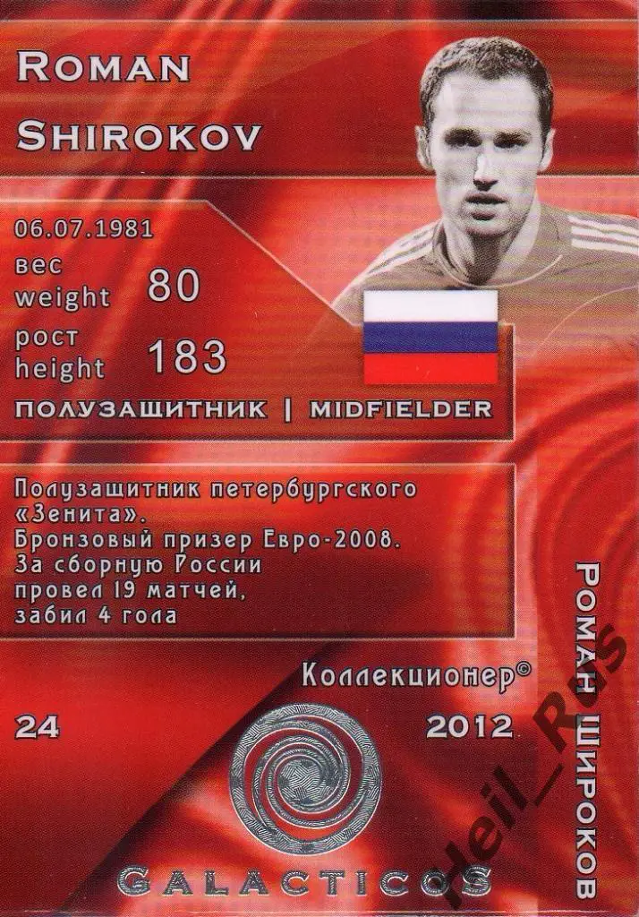 Футбол. Карточка Роман Широков (Россия, Зенит, Спартак, ЦСКА, Краснодар, Химки) 1