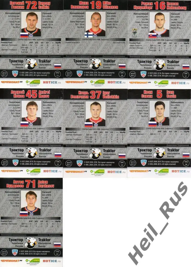 Хоккей. Трактор Челябинск 25 карточек 2010/11 SeReal КХЛ (Куинт, Кузнецов и др.) 5