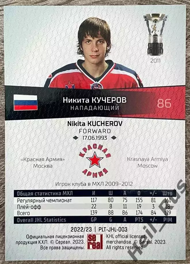 Хоккей. Карточка Никита Кучеров (Красная Армия/ЦСКА Москва) МХЛ, КХЛ/KHL 2022/23 1