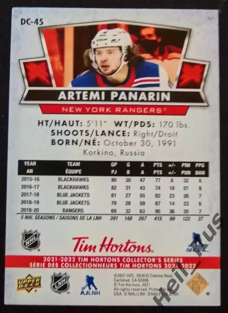 Карточка Артемий Панарин (Нью-Йорк Рейнджерс, СКА, Витязь, Ак Барс) NHL/НХЛ/КХЛ 1