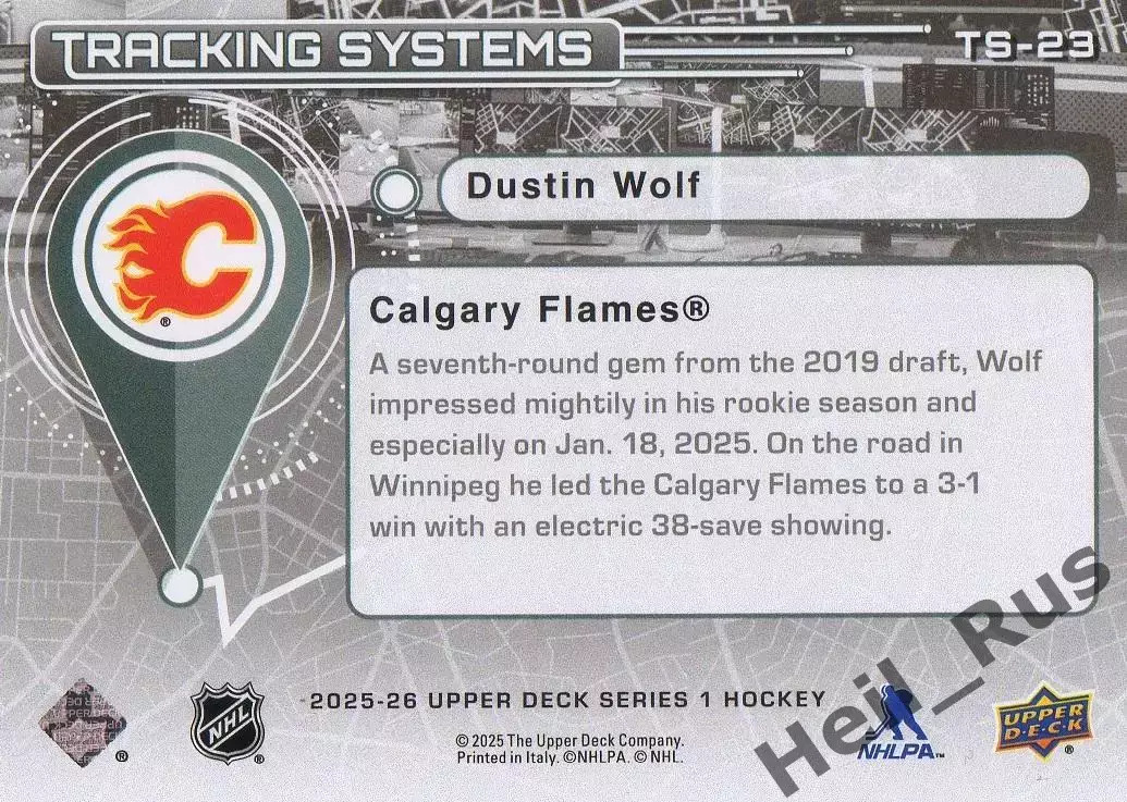 Хоккей. Карточка Dustin Wolf/Дастин Вольф Calgary Flames/Калгари Флэймз, НХЛ/NHL 1