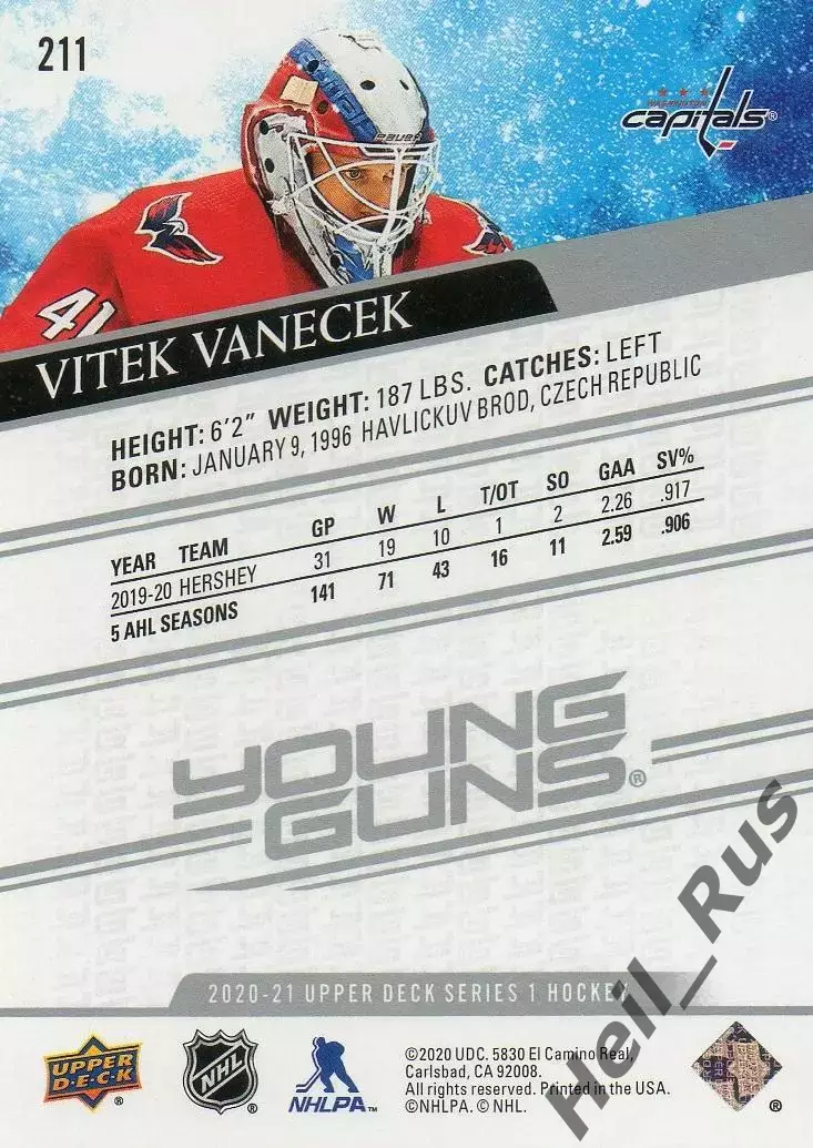 Карточка Vitek Vanecek / Витек Ванечек (Washington Capitals / Вашингтон) НХЛ/NHL 1