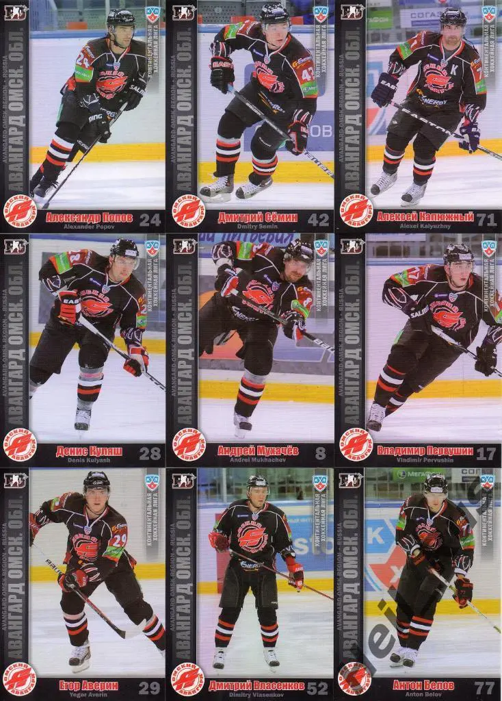 Хоккей. Авангард Омск 24 карточки 2010/11 SeReal КХЛ/KHL (Рябыкин, Ягр и др.) 2