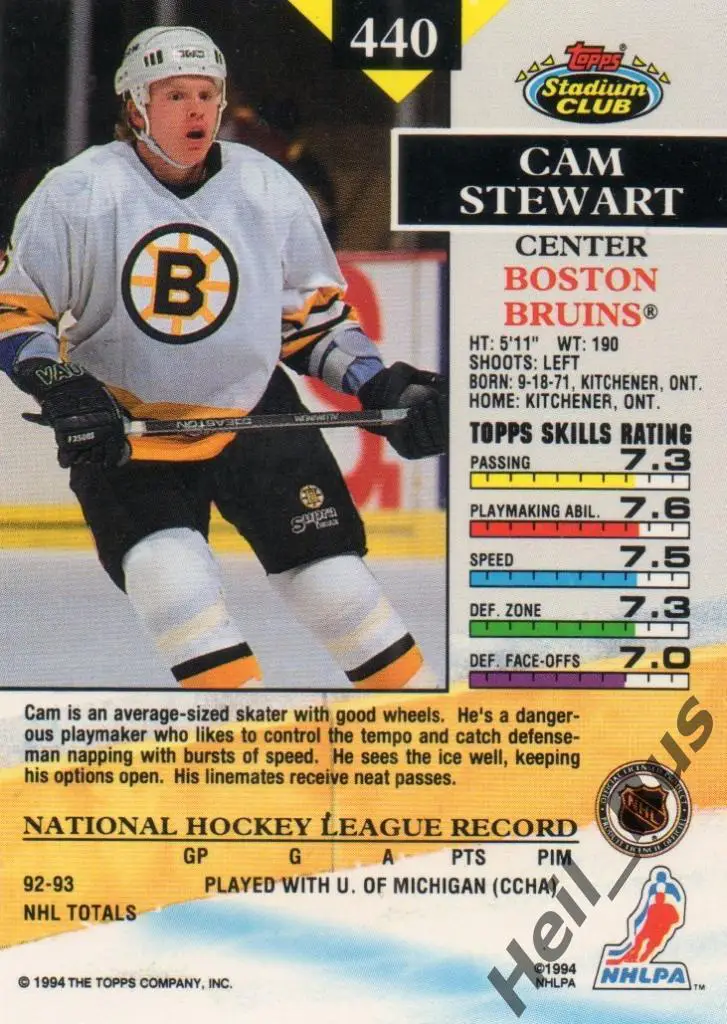 Хоккей. Карточка Cam Stewart/Кэмерон Стюарт Boston Bruins/Бостон Брюинз НХЛ/NHL 1