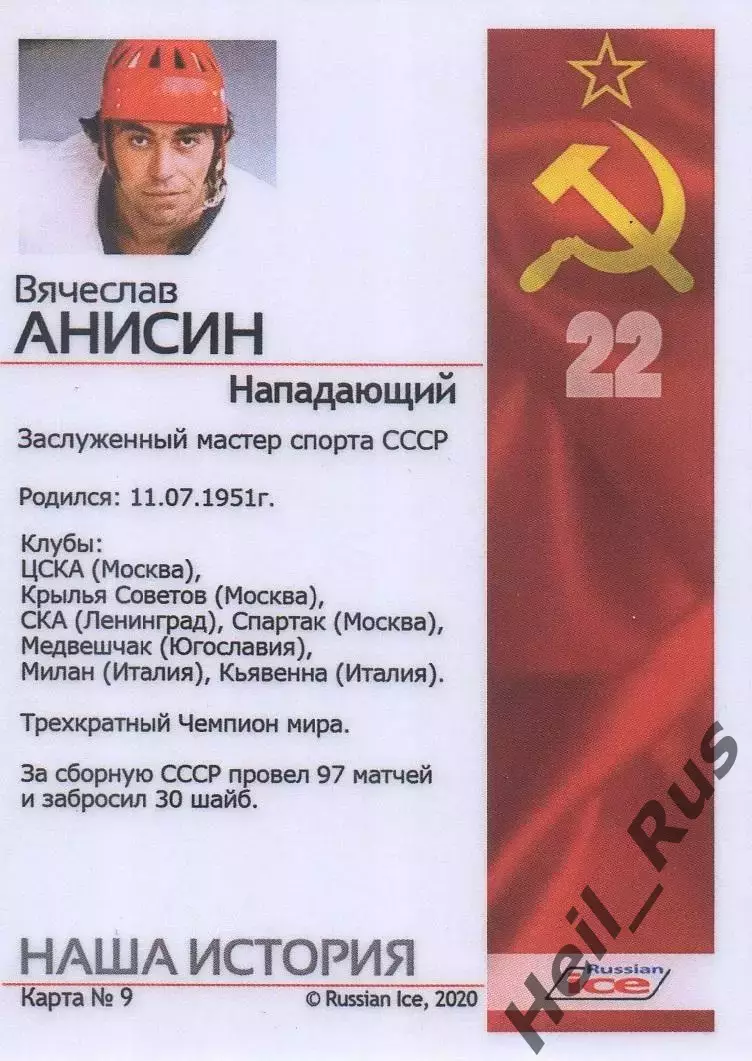Карточка Вячеслав Анисин СССР/Россия/ЦСКА/Крылья Советов Москва/Спартак/СКА 2020 1