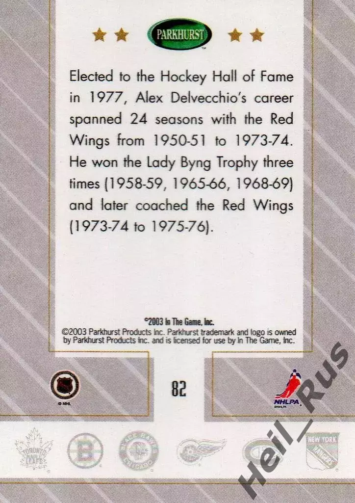 Хоккей Карточка Алекс Дельвеккио (Detroit Red Wings/Детройт Ред Уингз) НХЛ/NHL 1