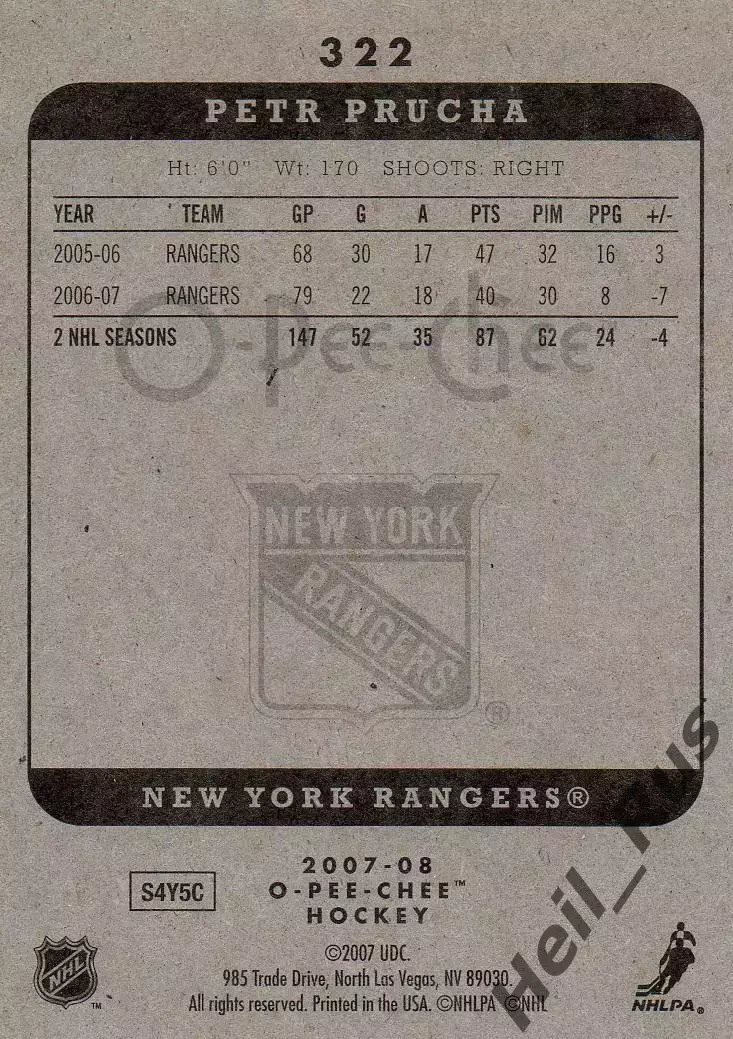 Хоккей. Карточка Петр Пруха New York Rangers/Нью-Йорк Рейнджерс, СКА НХЛ/NHL/КХЛ 1