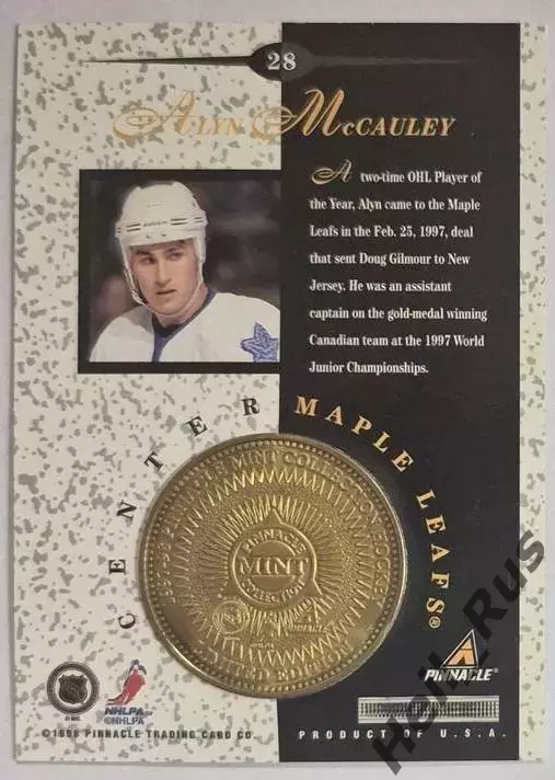 Карточка A. McCauley/Алин Макколи Toronto Maple Leafs/Торонто Мейпл Лифс НХЛ/NHL 1