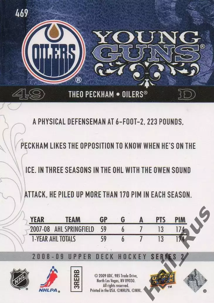 Хоккей. Карточка Theo Peckham/Тео Пекхэм Edmonton Oilers/Эдмонтон Ойлерз НХЛ/NHL 1