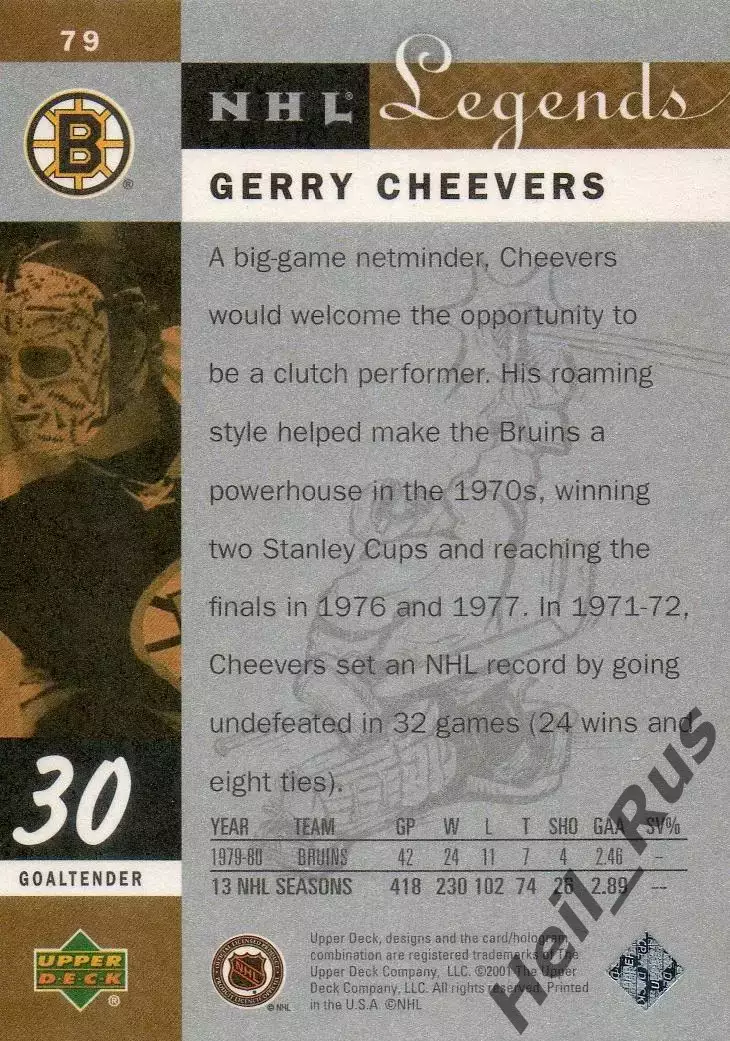 Хоккей Карточка Gerry Cheevers/Джерри Чиверс Boston Bruins/Бостон Брюинз NHL/НХЛ 1