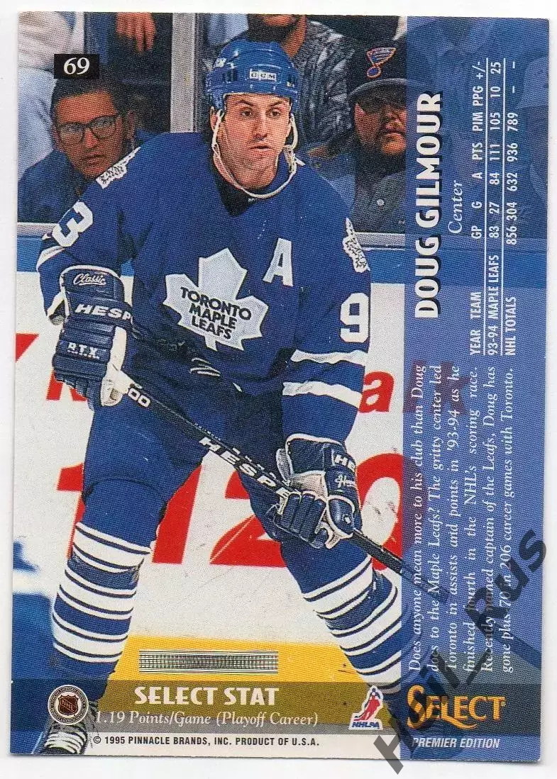 Карточка Doug Gilmour/Дуг Гилмор Toronto Maple Leafs/Торонто Мейпл Лифс, НХЛ/NHL 1