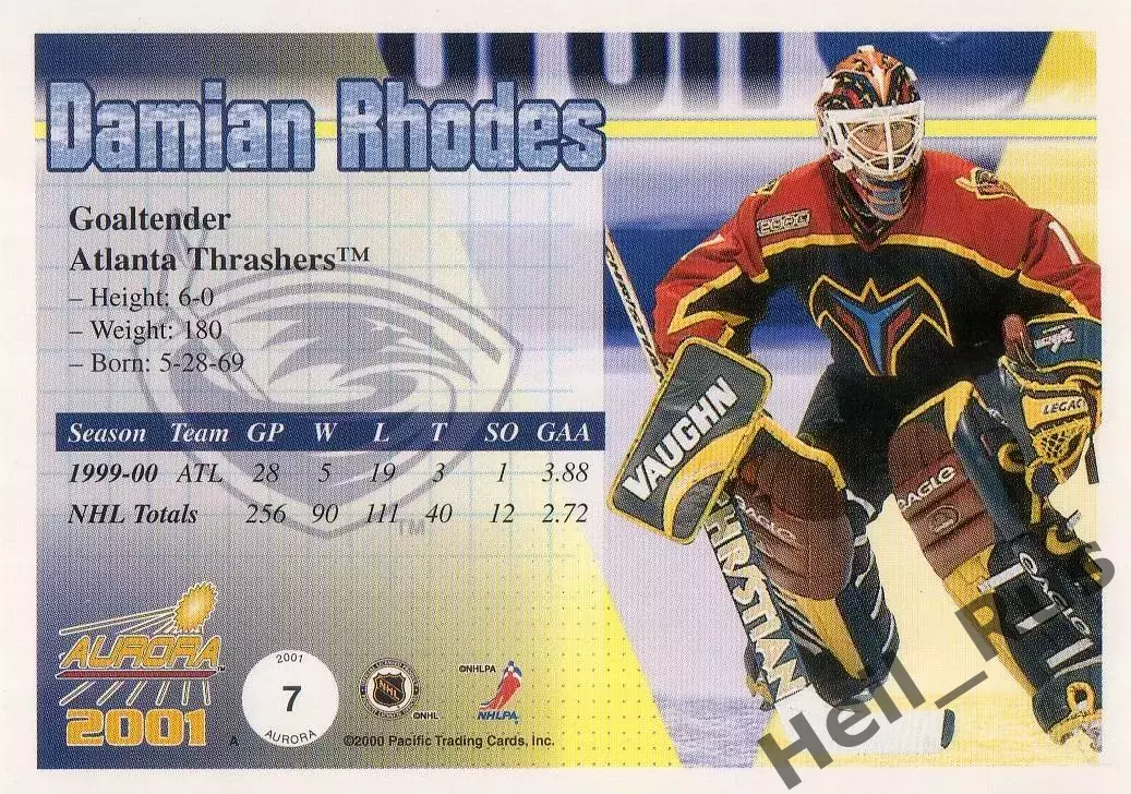 Хоккей. Карточка Damian Rhodes/Дэмиан Роудз (Atlanta Thrashers/Атланта) НХЛ/NHL 1