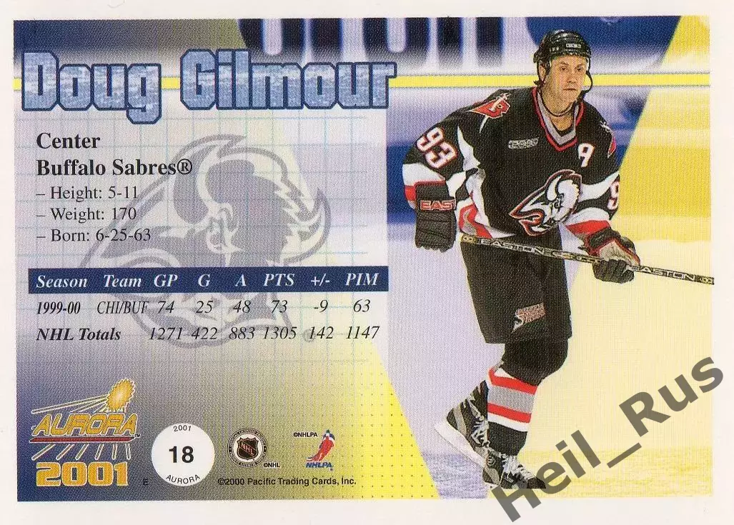 Хоккей. Карточка Doug Gilmour/Дуг Гилмор (Buffalo Sabres/Баффало Сейбрз) НХЛ/NHL 1