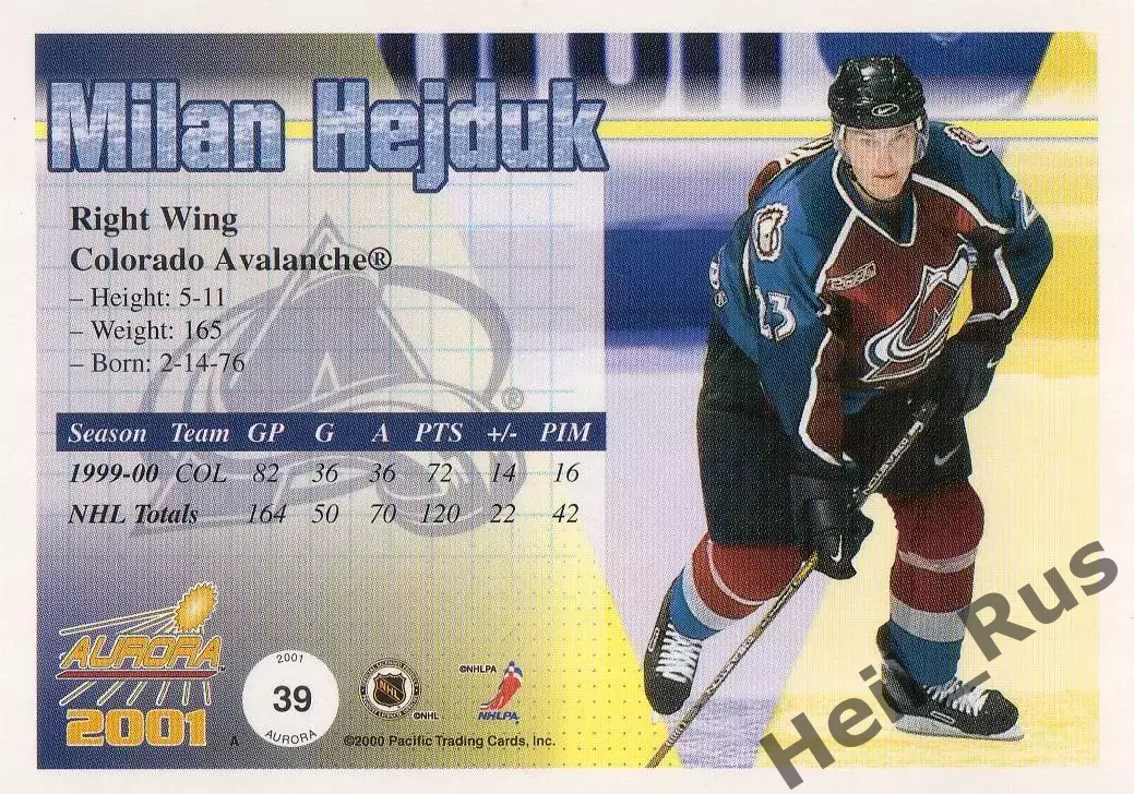 Карточка Milan Hejduk/Милан Гейдук (Colorado Avalanche/Колорадо Эвеланш) НХЛ/NHL 1
