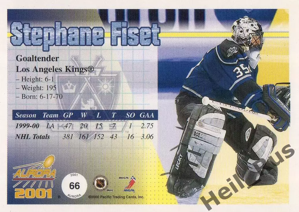 Карточка Stephane Fiset/Стефан Фисе Los Angeles Kings/Лос-Анджелес Кингз NHL/НХЛ 1