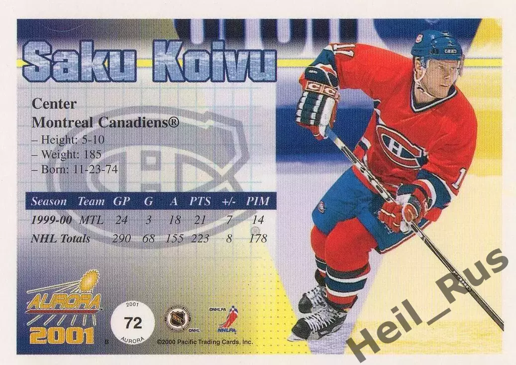 Карточка Saku Koivu/Саку Койву (Montreal Canadiens/Монреаль Канадиенс) НХЛ/NHL 1