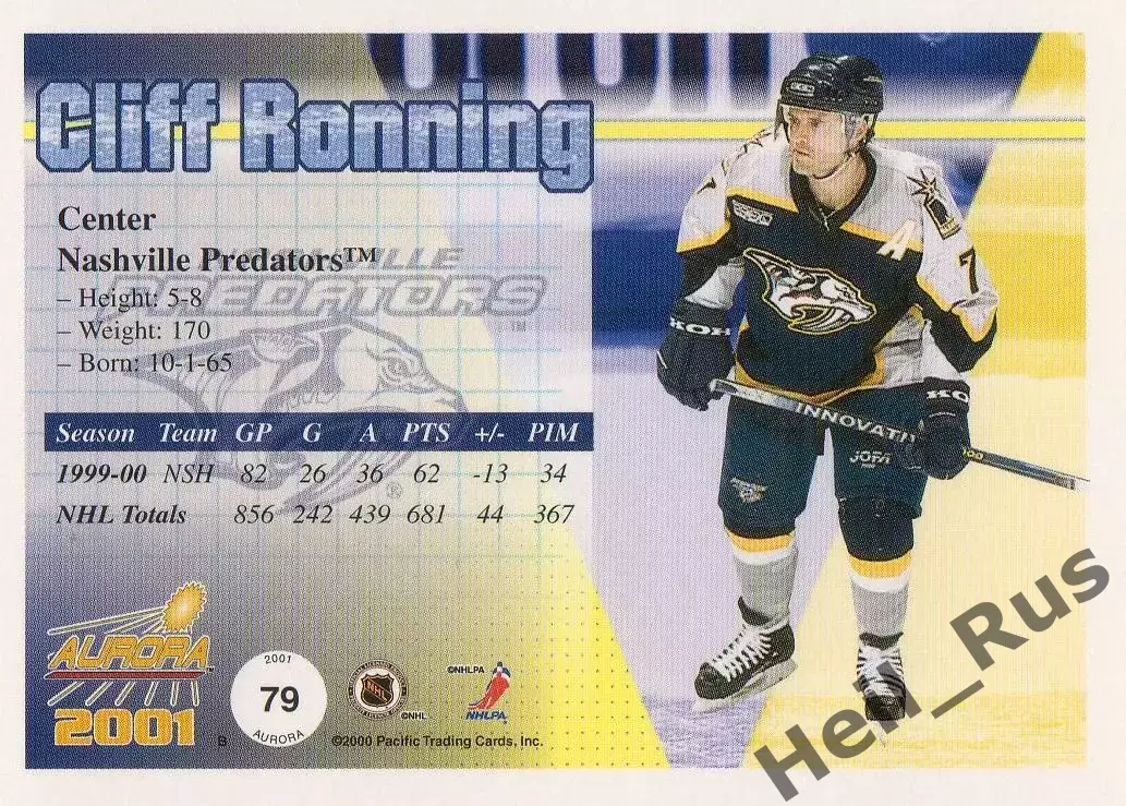 Хоккей. Карточка Cliff Ronning/Клифф Роннинг Nashville Predators/Нэшвилл НХЛ/NHL 1