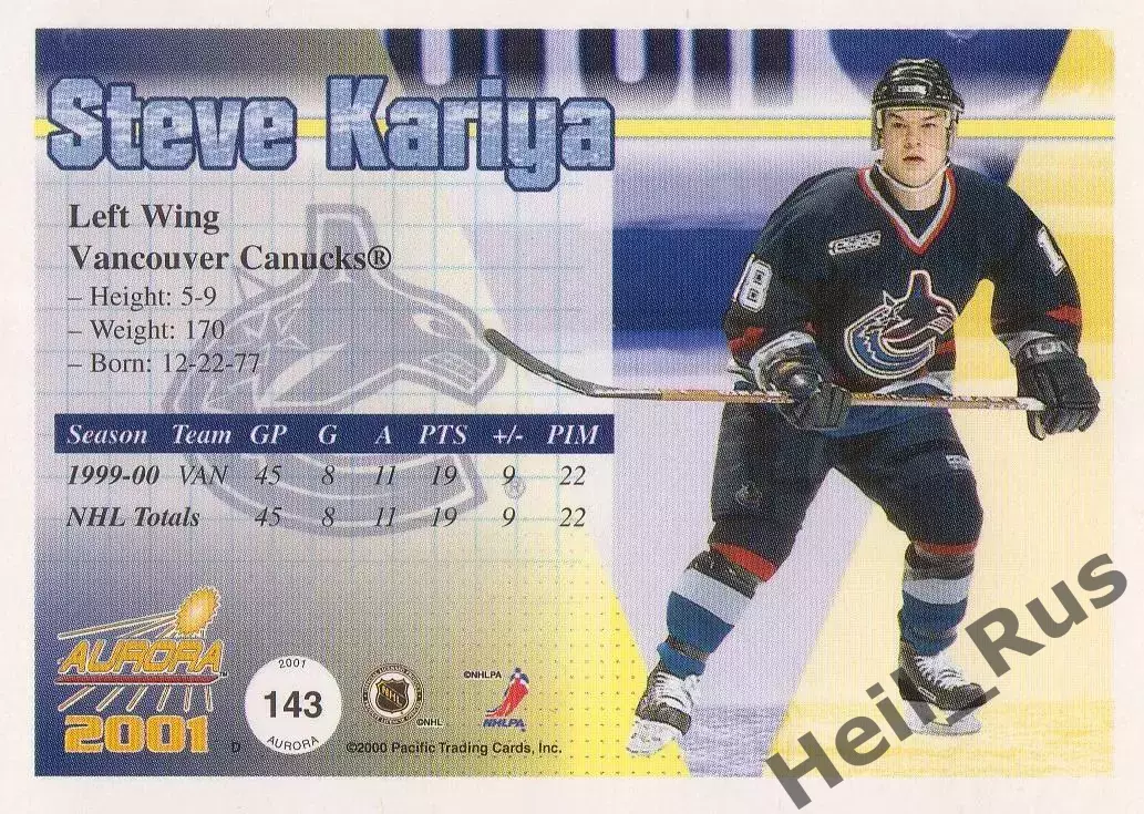 Карточка Steve Kariya/Стив Кария (Vancouver Canucks/Ванкувер Кэнакс) НХЛ/NHL 1
