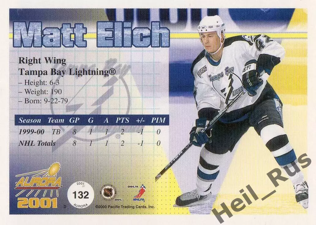 Карточка Matt Elich/Мэтт Элич (Tampa Bay Lightning/Тампа-Бэй Лайтнинг) НХЛ/NHL 1