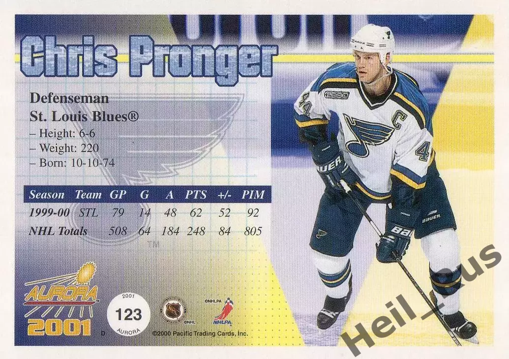 Хоккей Карточка Chris Pronger/Крис Пронгер St Louis Blues/Сент-Луис Блюз NHL/НХЛ 1