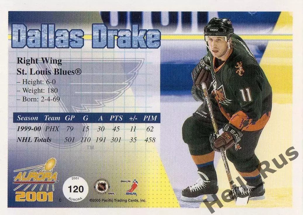 Хоккей. Карточка Dallas Drake/Даллас Дрейк Финикс Койотис/Сент-Луис Блюз НХЛ/NHL 1