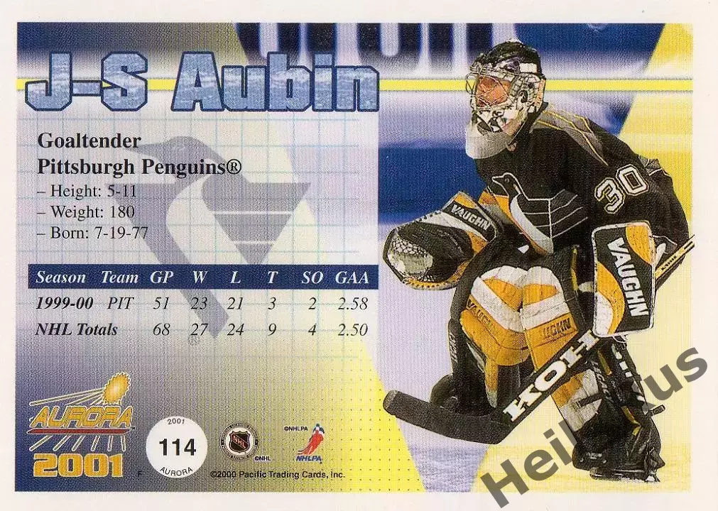 Карточка Aubin/Жан-Себастьян Обен Pittsburgh Penguins/Питтсбург Пингвинз НХЛ/NHL 1