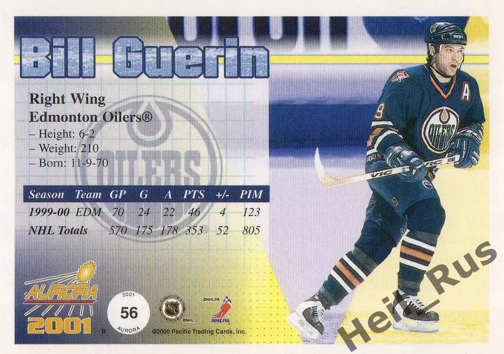 Хоккей. Карточка Bill Guerin/Билл Герин Edmonton Oilers/Эдмонтон Ойлерз НХЛ/NHL 1