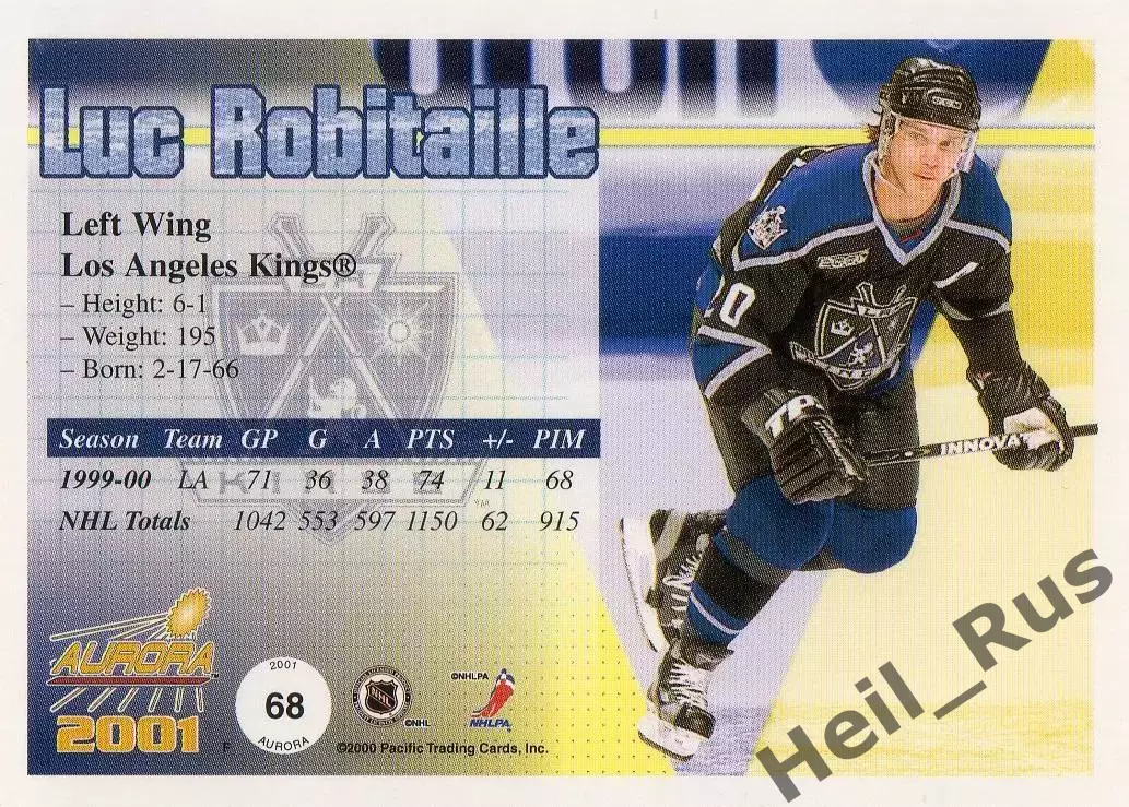 Карточка L. Robitaille/Люк Робитайл Los Angeles Kings/Лос-Анджелес Кингз НХЛ/NHL 1