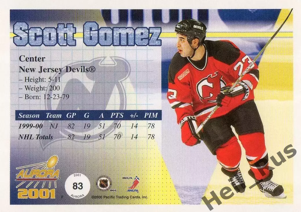 Карточка Scott Gomez/Скотт Гомес (New Jersey Devils/Нью-Джерси Девилз) НХЛ/NHL 1