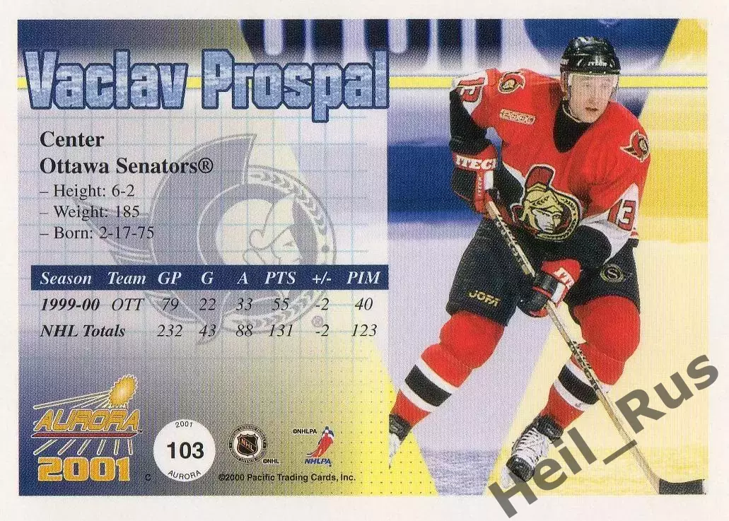 Карточка Vaclav Prospal/Вацлав Проспал (Ottawa Senators/Оттава Сенаторз) НХЛ/NHL 1
