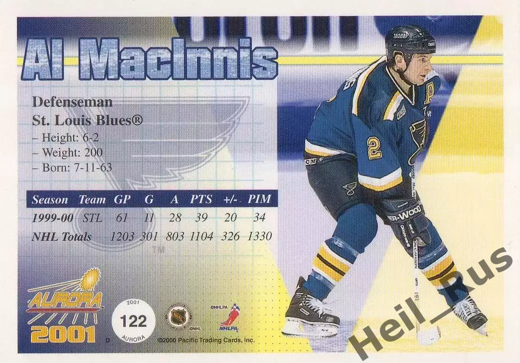 Хоккей; Карточка Al MacInnis/Эл Макиннис St. Louis Blues/Сент-Луис Блюз НХЛ/NHL 1