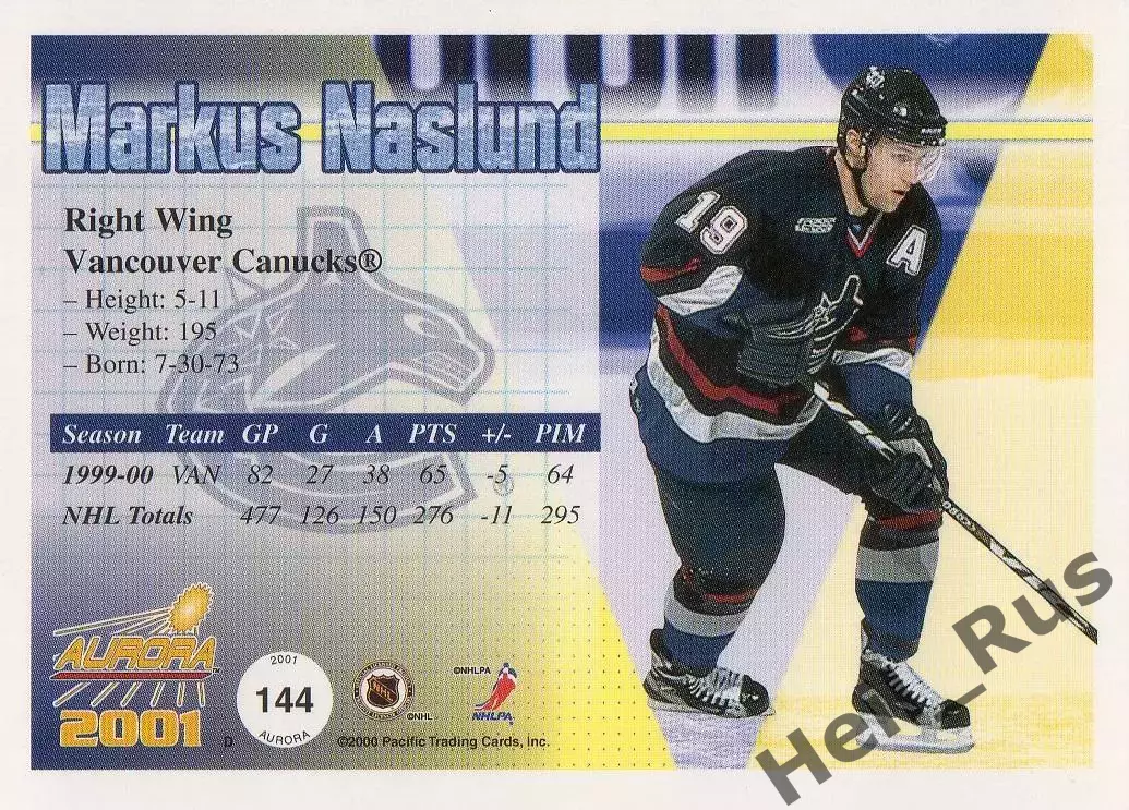 Карточка Markus Naslund/Маркус Неслунд Vancouver Canucks/Ванкувер Кэнакс NHL/НХЛ 1