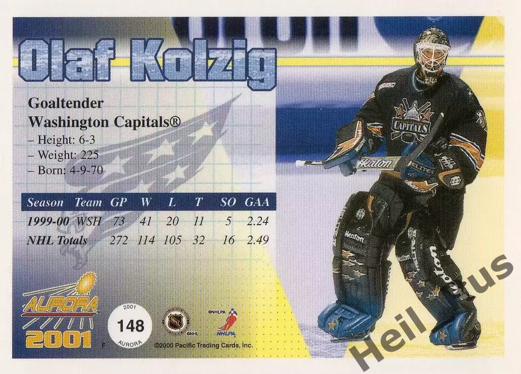 Карточка Olaf Kolzig/Олаф Колциг Washington Capitals/Вашингтон Кэпиталз НХЛ/NHL 1