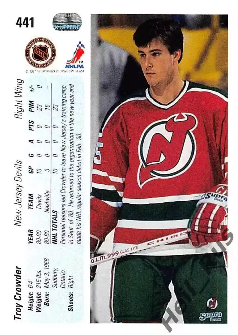 Карточка Troy Crowder/Трой Краудер (New Jersey Devils/Нью-Джерси Девилз) НХЛ/NHL 1