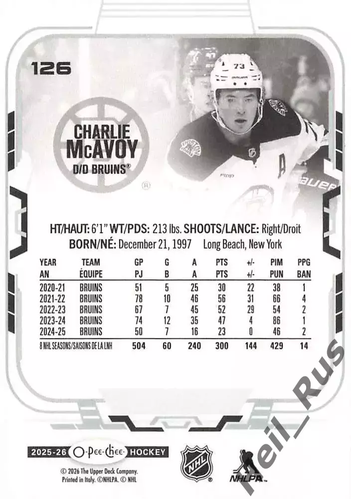 Хоккей Карточка Charlie McAvoy-Чарли Макэвой Boston Bruins/Бостон Брюинз НХЛ/NHL 1