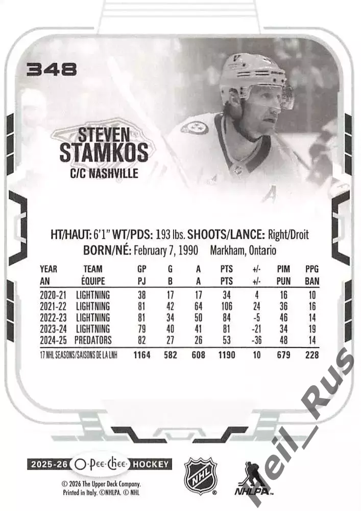 Карточка Stamkos/Стивен Стэмкос (Nashville Predators/Нэшвилл Предаторз) НХЛ/NHL 1