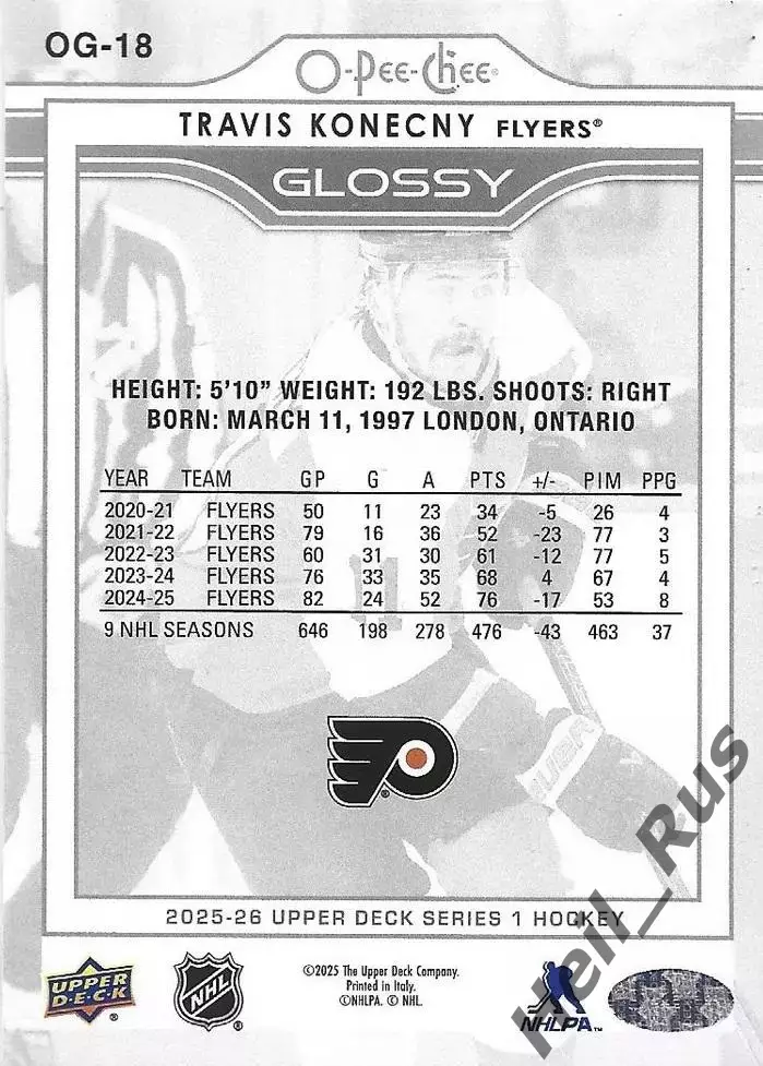 Карточка Konecny/Трэвис Конекни Philadelphia Flyers/Филадельфия Флайерз NHL/НХЛ 1