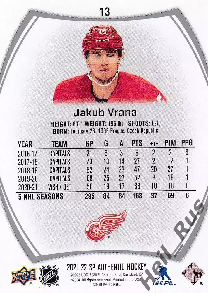 Карточка Jakub Vrana/Якуб Врана (Detroit Red Wings/Детройт Ред Уингз) НХЛ/NHL 1