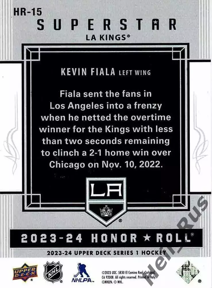 Карточка Kevin Fiala/Кевин Фиала (Los Angeles Kings/Лос-Анджелес Кингз) NHL/НХЛ 1