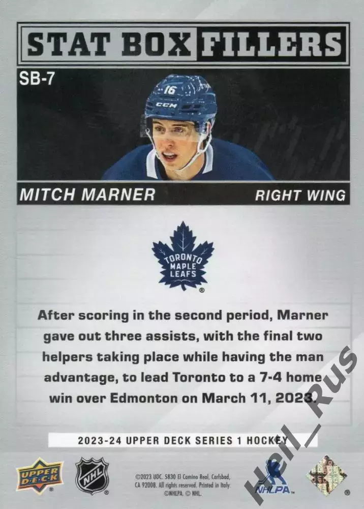 Карточка Mitch Marner/Митч Марнер Toronto Maple Leafs/Торонто Мейпл Лифс NHL НХЛ 1
