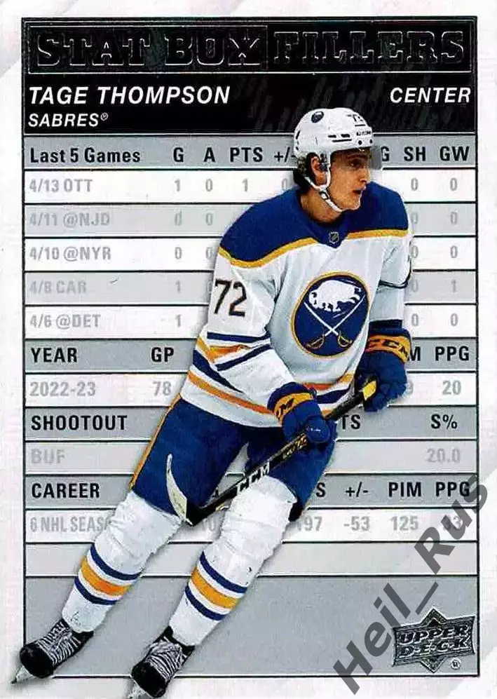 Карточка Tage Thompson / Тейдж Томпсон (Buffalo Sabres/Баффало Сейбрз) НХЛ / NHL