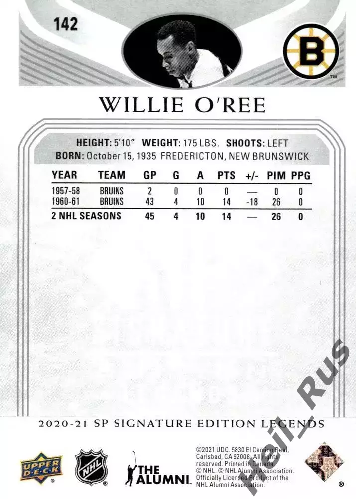 Хоккей. Карточка Willie O'Ree/Вилли О’Ри (Boston Bruins/Бостон Брюинз) NHL/НХЛ 1