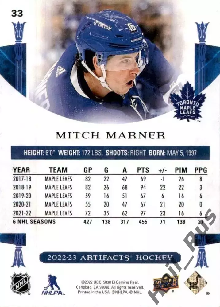 Карточка Mitch Marner/Митч Марнер Toronto Maple Leafs/Торонто Мейпл Лифс NHL-НХЛ 1