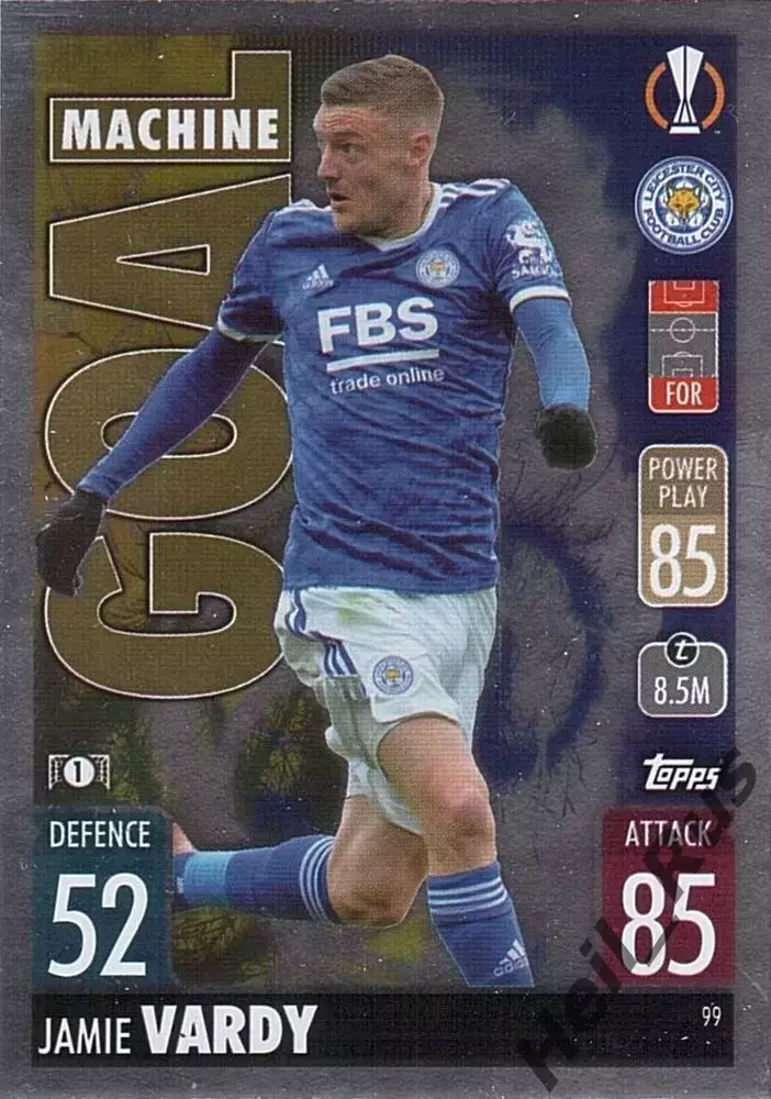 Футбол. Карточка Jamie Vardy/Джейми Варди Лестер Сити Лига Европы 2021-22 TOPPS