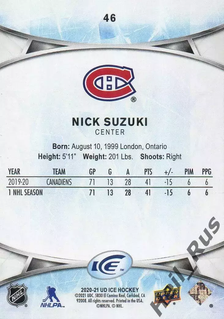 Карточка Nick Suzuki/Ник Сузуки (Montreal Canadiens/Монреаль Канадиенс) NHL/НХЛ 1