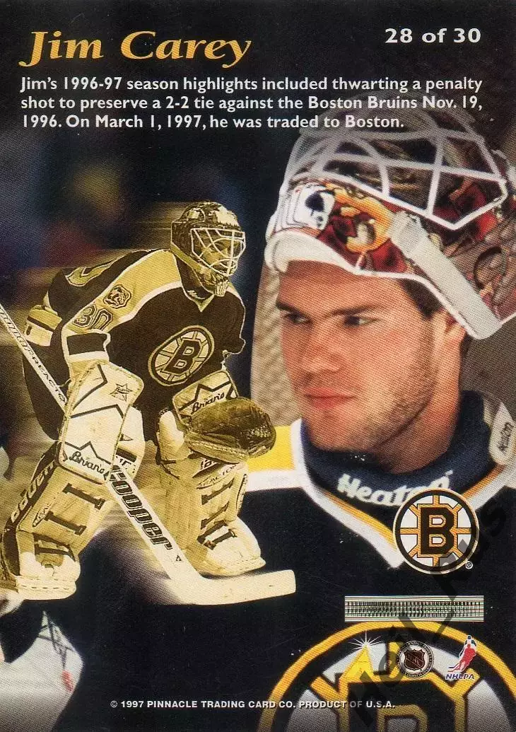 Хоккей. Карточка Jim Carey/Джим Кэри Boston Bruins/Бостон Брюинз НХЛ/NHL 1996-97 1