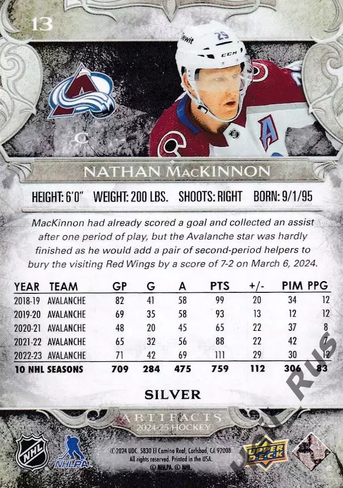 Карточка Nathan MacKinnon/Натан Маккиннон Colorado Avalanche / Колорадо; НХЛ/NHL 1