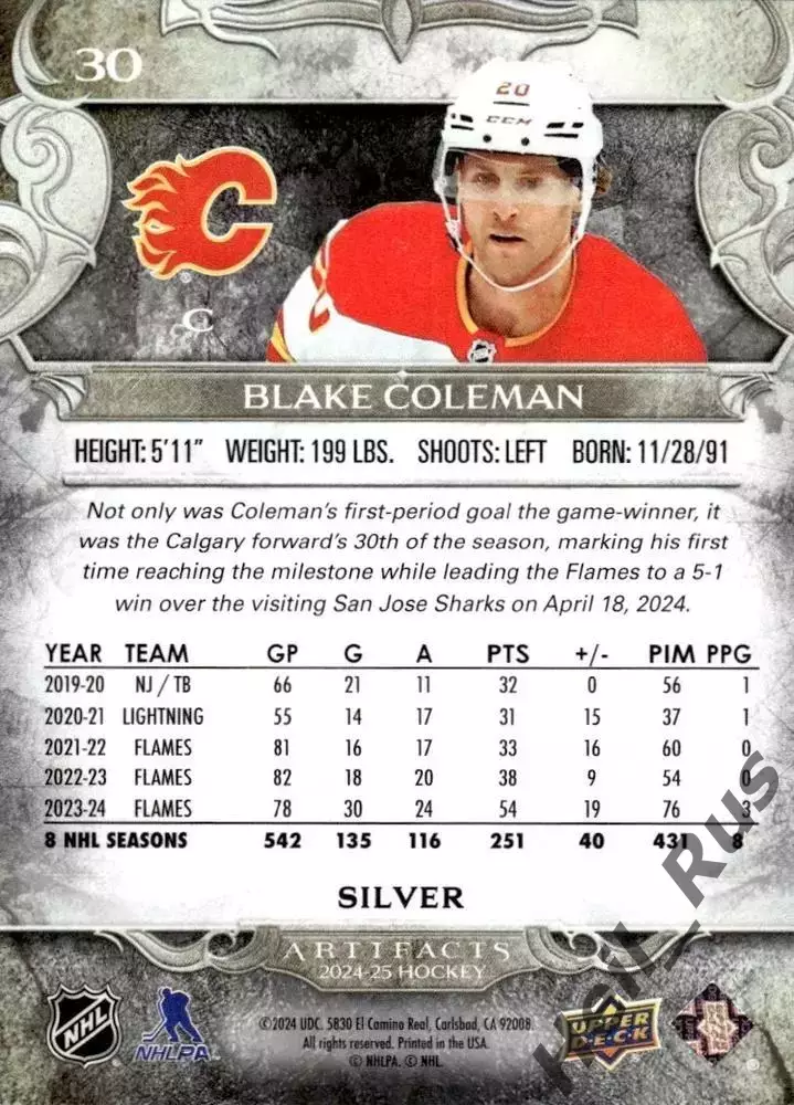 Карточка Blake Coleman / Блейк Коулман (Calgary Flames/Калгари Флэймз) НХЛ/NHL 1
