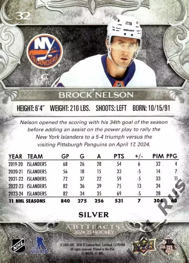 Карточка Brock Nelson/Брок Нельсон New York Islanders/Нью-Йорк Айлендерс NHL-НХЛ 1